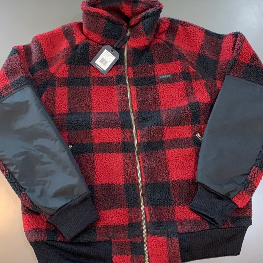 Filson Hawks Point Sherpa Fleece Jacket, Redblack , Filson coat
